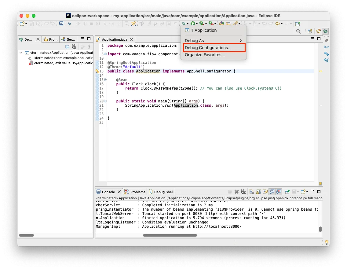 Eclipse IDE debug menu